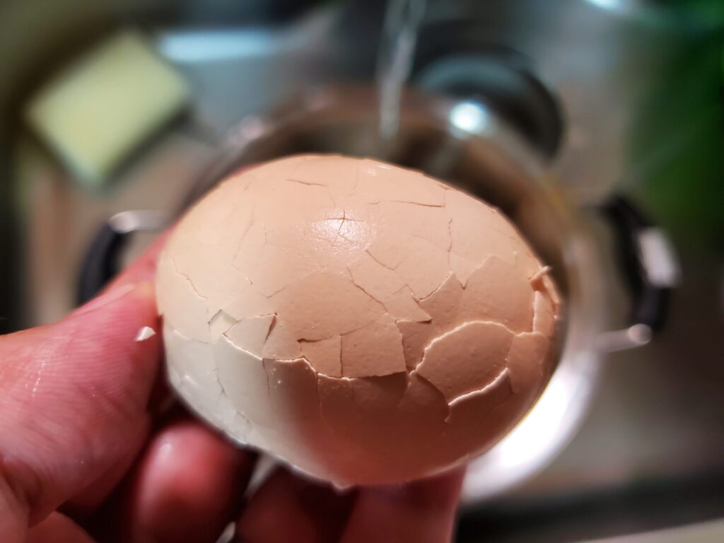 煮卵　殻の向き方